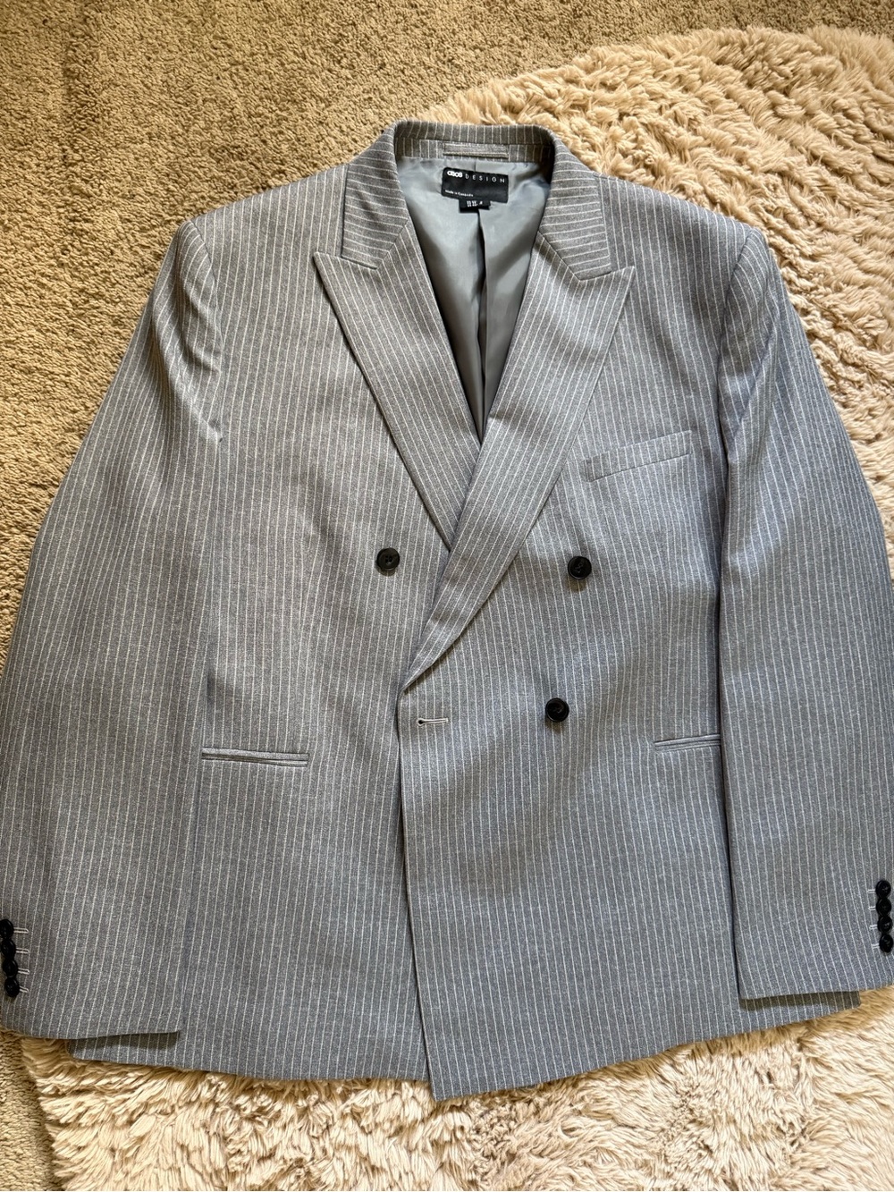 ASOS Men Gray Pinstripe Double-Breasted Blazer